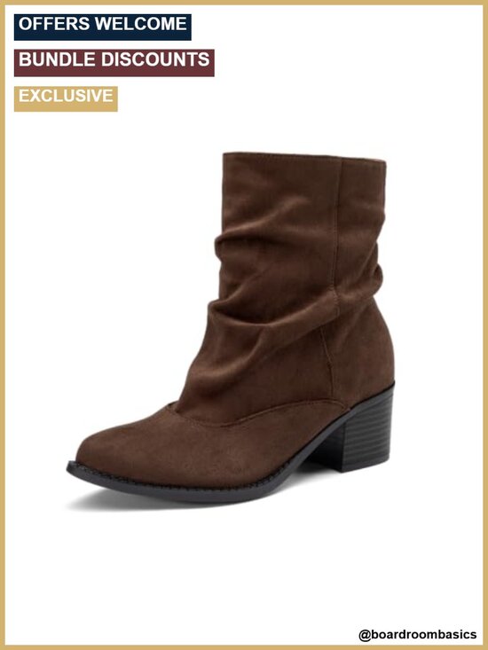 Shoes - Women's Slouchy Chunky Heel Slip On Ankle Boots Suede Pointed Toe